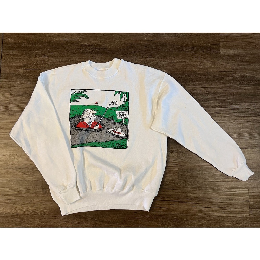 VTG Shirt Mens X-Large White Golf Single Stitch Bunker Made in USA Cartoon A2